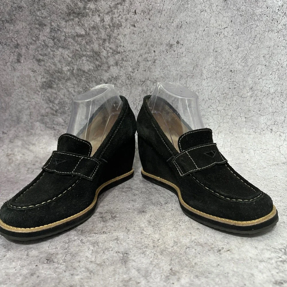 Dr. Scholl's Zenith Wedge Loafers Womens 8 Black Suede Memory Fit Cushion Brazil